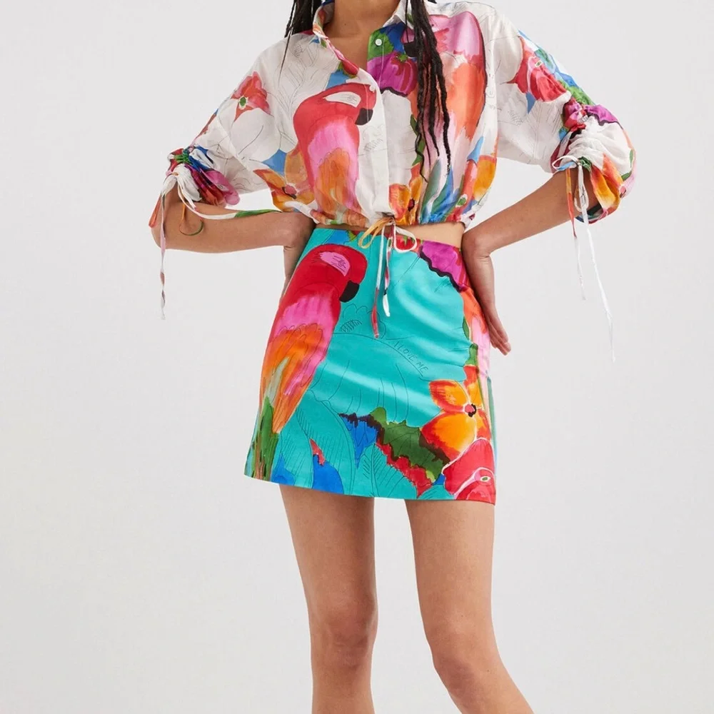 Desigual Multicolor Floral Cropped Button-Up Top - Picture 6 of 11